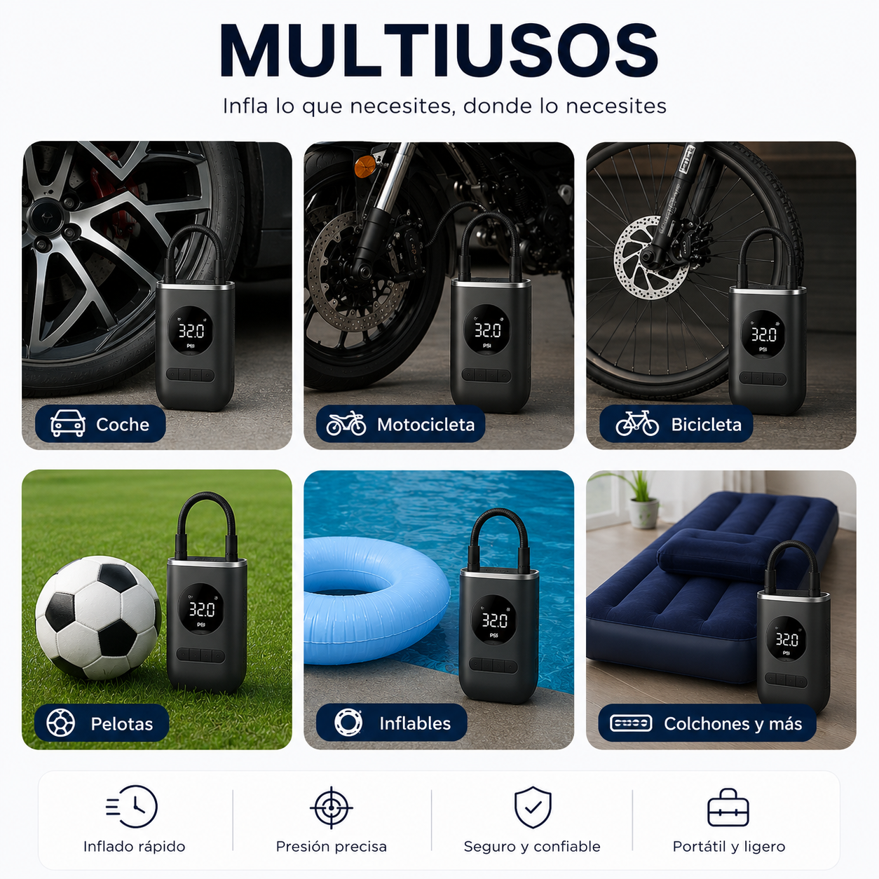 AirGo - Compresor Portátil Inalámbrico Inteligente 150 PSI