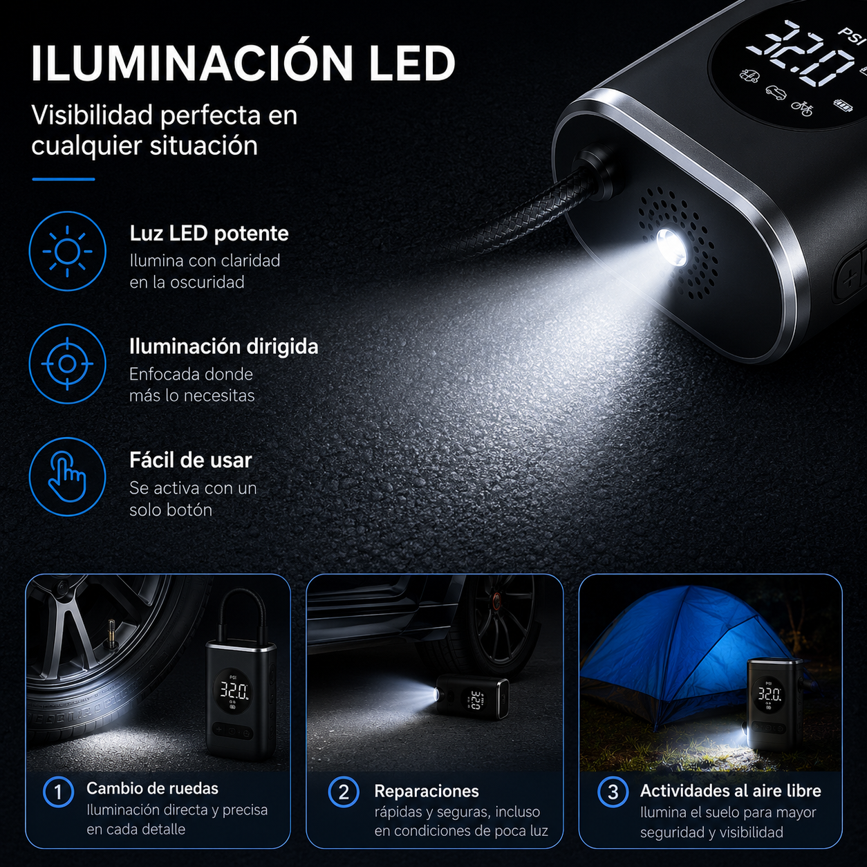 AirGo - Compresor Portátil Inalámbrico Inteligente 150 PSI