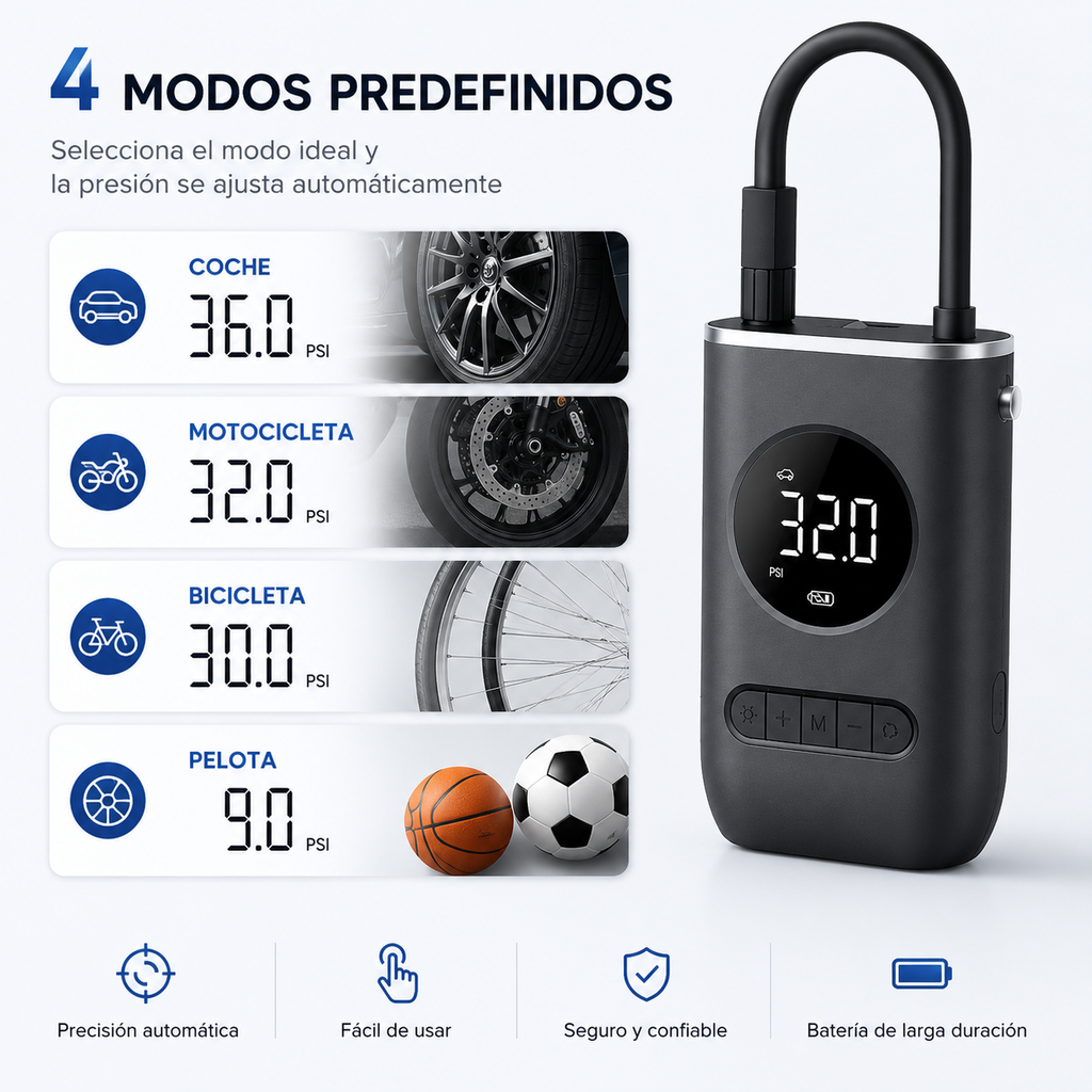 AirGo - Compresor Portátil Inalámbrico Inteligente 150 PSI