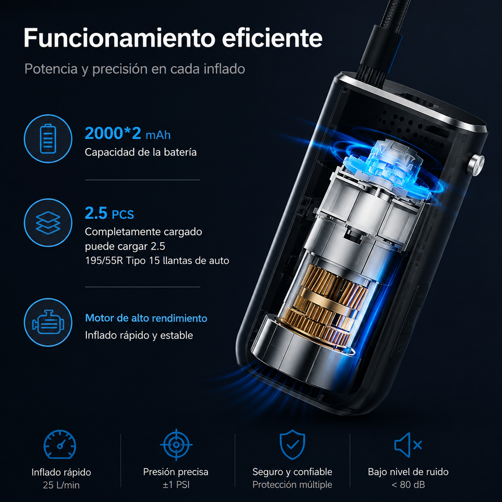 AirGo - Compresor Portátil Inalámbrico Inteligente 150 PSI